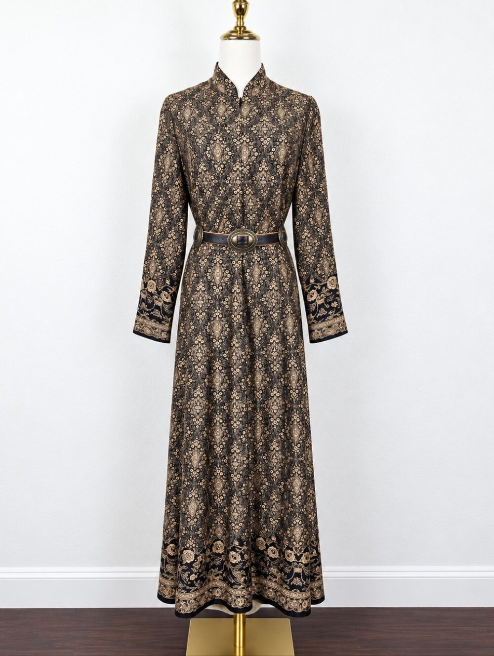 Vintage 90s Neiman Marcus Silk Maxi Dress Art to Wear Boho Luxe Black Gold Small